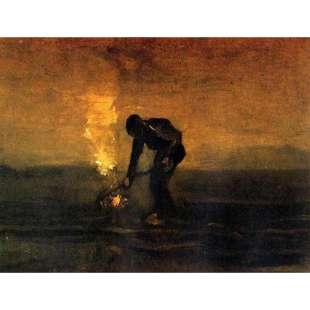 Schilderij Peasant Burning Weeds foto 1