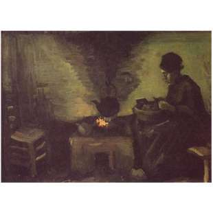 Schilderij Peasant Woman by the Fireplace foto 1
