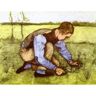 Schilderij Reproductie Boy Cutting Grass foto 1