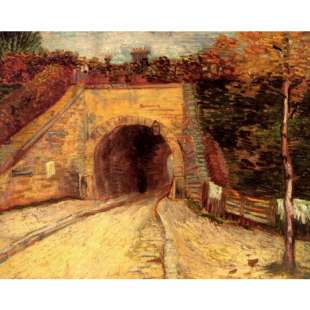 Reproductieschilderij Rijbaan met doorgang onder een viaduct foto 1