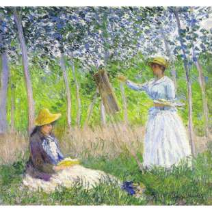 Schilderij Suzanne Reading And Blanche Painting By The Marsh At Giverny foto 1