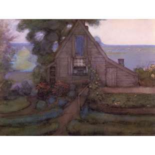 Schilderijen Triangulated Farmhouse Facade with Polder in Blue foto 1