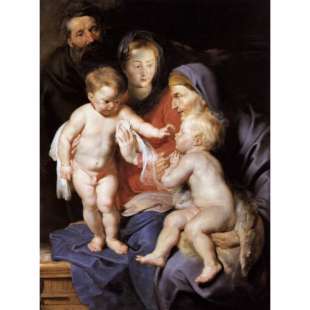 Schilderij The Holy family with STS Elizabeth and John the Baptist foto 1