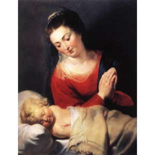 Schilderij Virgin Mary in adoration before the Christ child foto 1