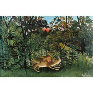 Schilderij The Hungry Lion Throws Itself on the Antelope foto 1