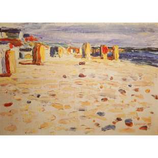 Olieverfschilderij strandstoelen in Holland foto 1