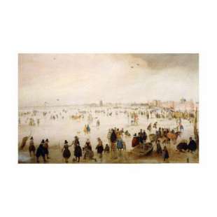 Schilderij The Broederpoort, Kampen, with Numerous Figures Skating and Playing Kolf foto 1