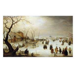 Schilderij A Winter River Landscape with Figures on the Ice foto 1