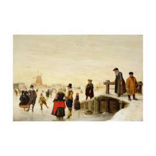 Schilderij People Skating in a Dutch Landscape foto 1