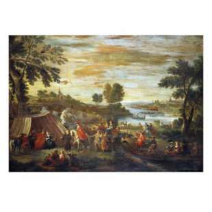 Schilderij A River Landscape with Festivities and Numerous Figures foto 1