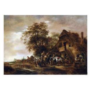 Schilderij Riders Refreshing Themselves with Other Figures and a Horse and Cart foto 1