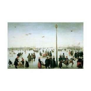 Schilderij Winter Landscape with a Frozen River and Figures foto 1