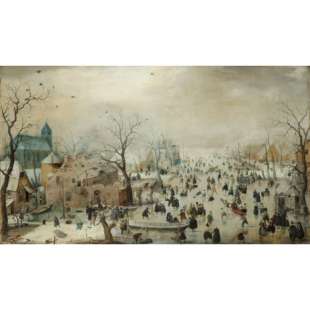 Schilderij Winter Landscape with Ice Skaters foto 1