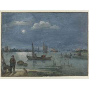 Schilderij Fishermen by Moonlight foto 1