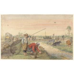 Schilderij Fishing with Landing Nets along a Towpath foto 1