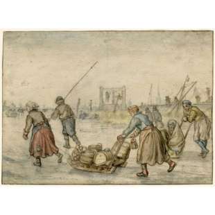 Schilderij Peasants with sleds on the Ice foto 1
