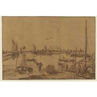 Schilderij Broad River with a Backdrop of a Fortified Town foto 1