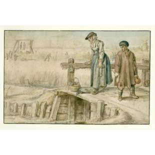 Schilderij Woman and Boy on a Bridge at the Ice foto 1