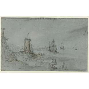 Schilderij Seashore with lighthouse foto 1