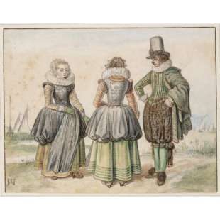 Schilderij Three Richly Dressed Figures in a Landscape foto 1