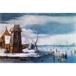 Schilderij A Farm to the Left of a Frozen River foto 1