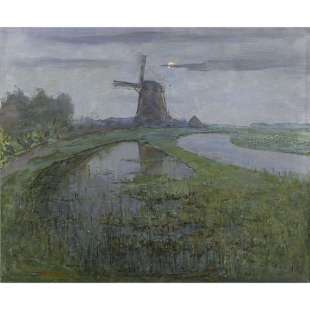 Reproductie Oostzijdse Molen aan het Gein bij Maanlicht foto 1